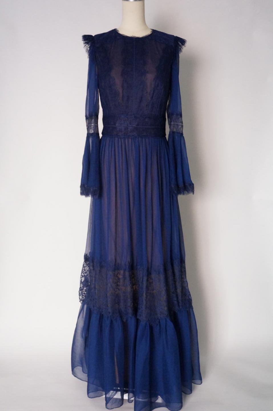 TADASHI SHOJI レースとシフォンのドレス ロイヤルブルー