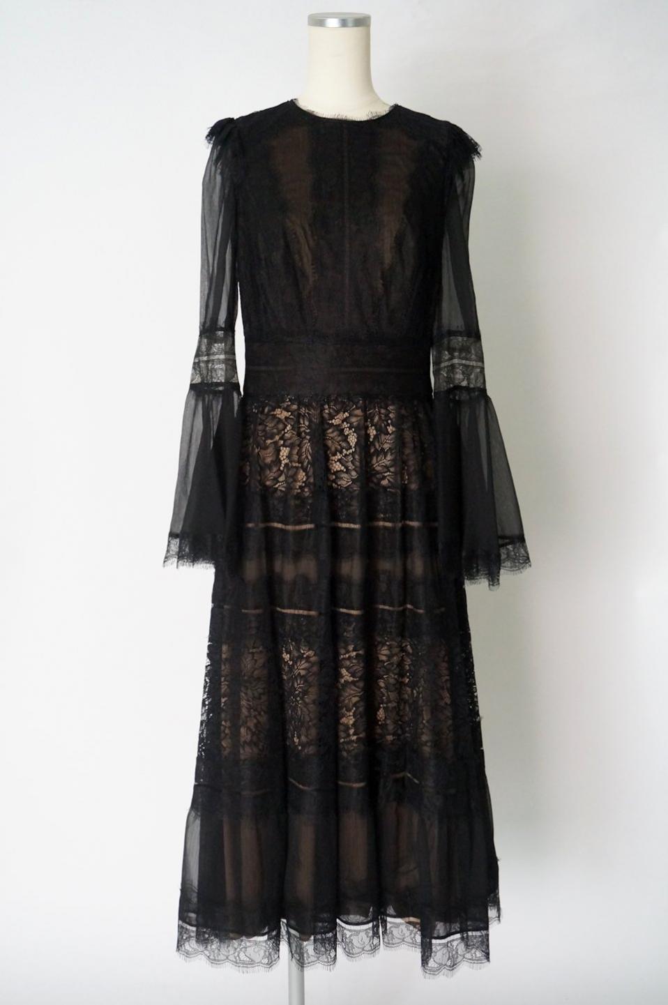 TADASHI SHOJI レースとシフォンのベルスリーブミディドレス